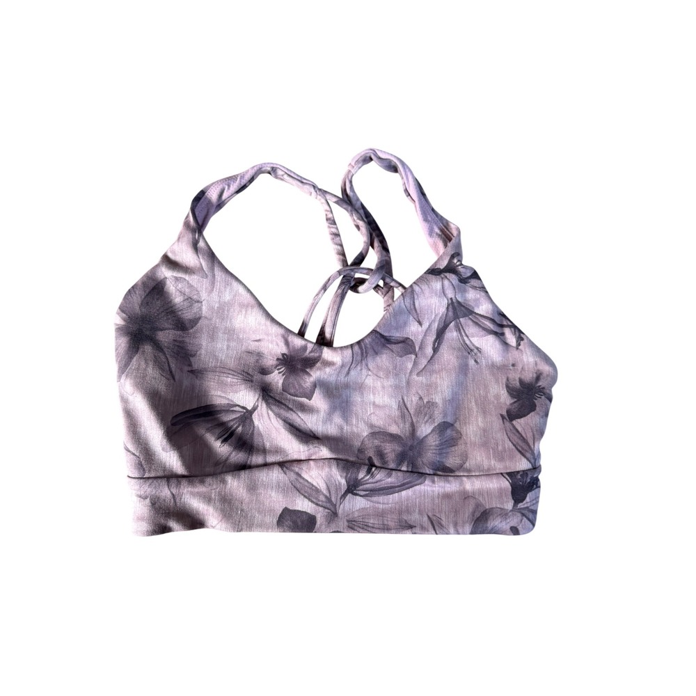 Athleta Purple Floral Strappy Back Sports Bra Activewear Yoga Top
